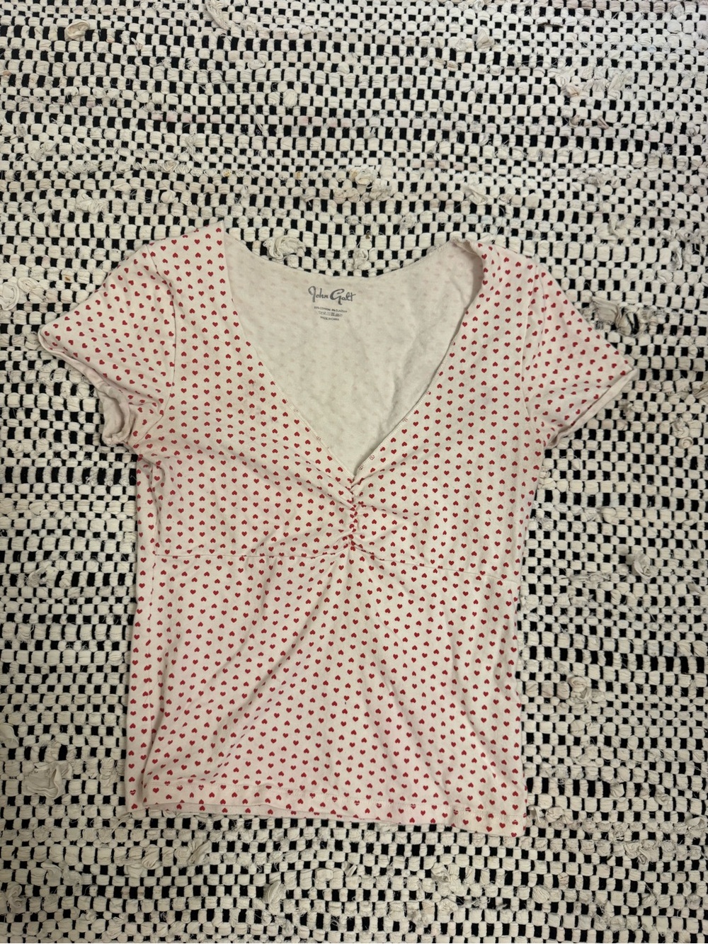 John Galt Pink Heart-Print Knot Front Women’s Tee